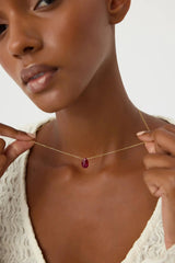 Dainty Teardrop Birthstone Necklace • Gemstone 18K Gold-Plated Sterling Silver
