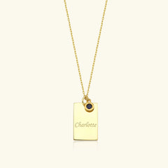 Engraved Birthstone Name Necklace, 18K Gold-Plate Sterling Silver, Initial Letter Square Necklace