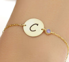 Personalized Initial Letter Coin Birthstone Charm Bracelet