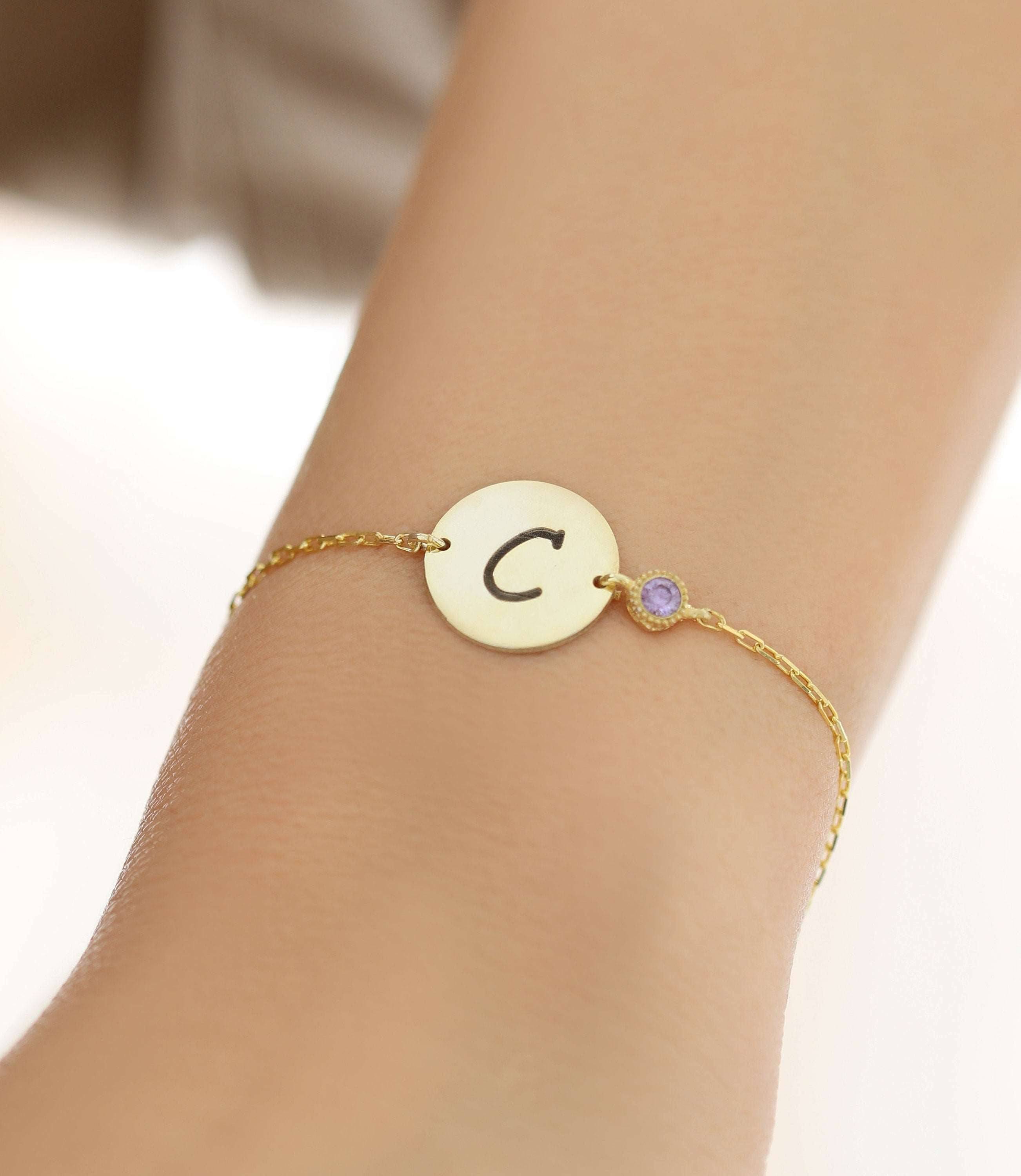 Personalized Initial Letter Coin Birthstone Charm Bracelet