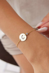 Personalized Initial Letter Coin Birthstone Charm Bracelet