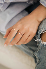 Initial and Gemstone Ring – 18K Gold-Plated Sterling Silver Personalized Ring