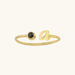 Initial and Gemstone Ring – 18K Gold-Plated Sterling Silver Personalized Ring