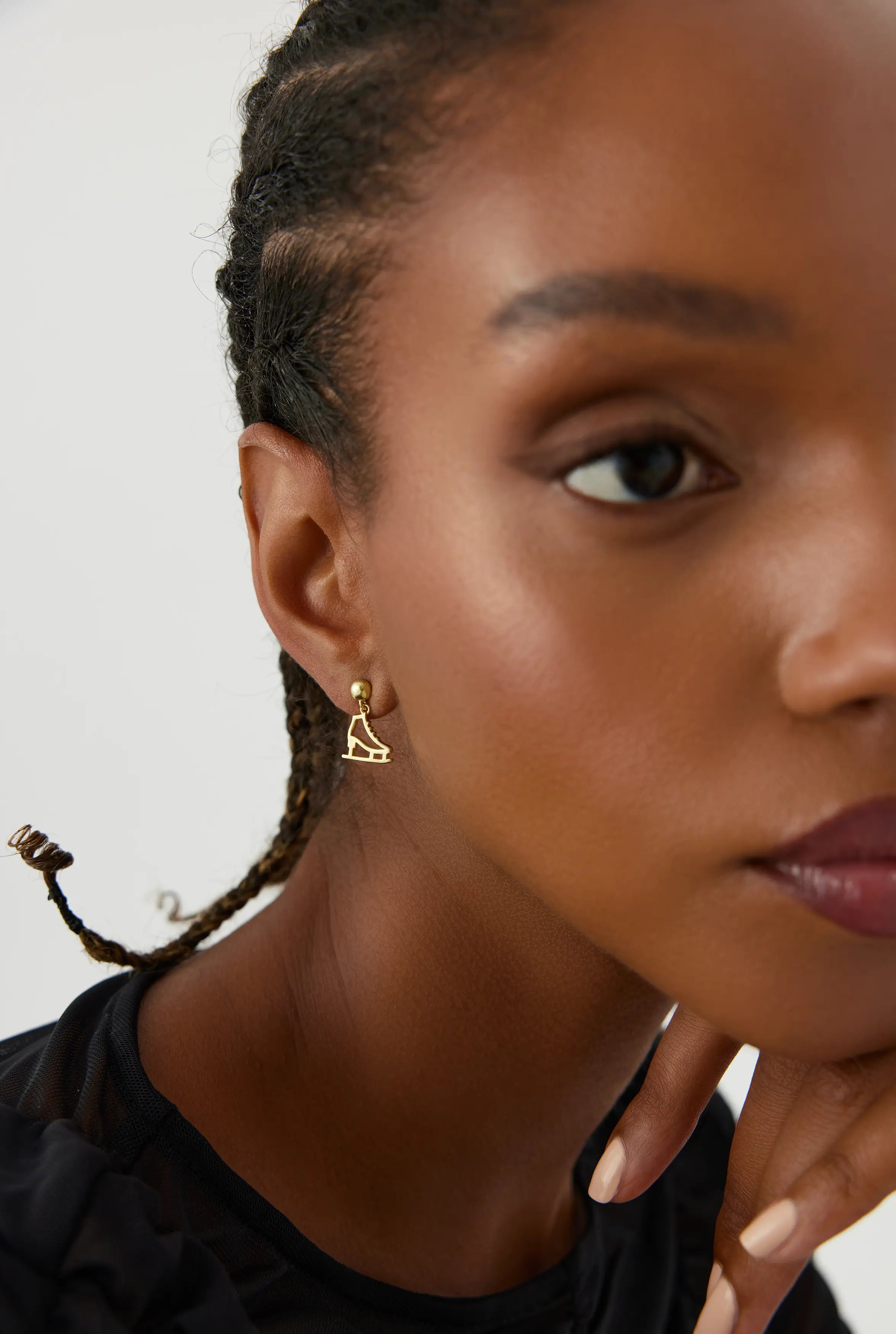 Gold Ice Skate Dangle Earrings | 925 Sterling Silver | Winter Sport Inspired Jewelry