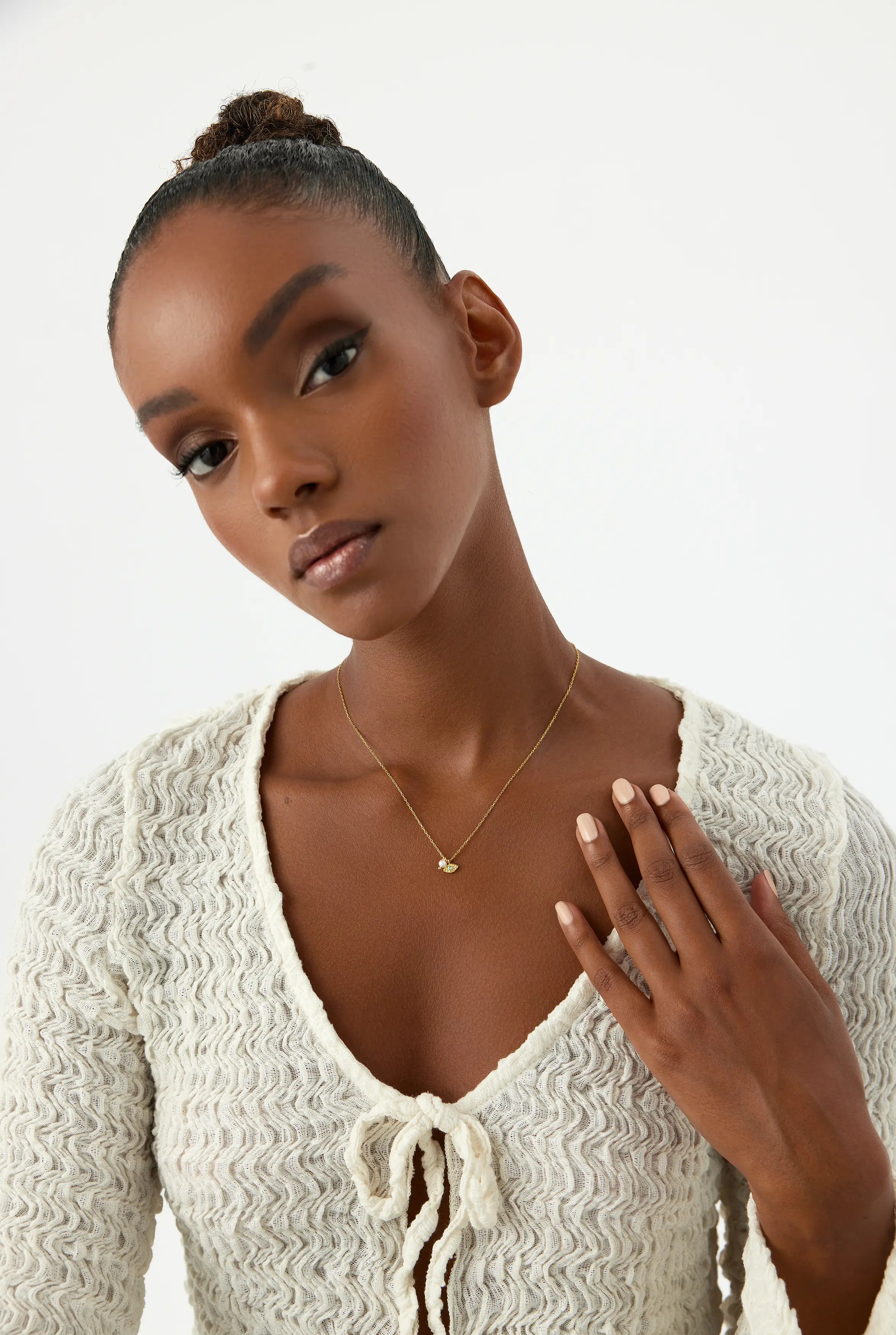 Tiny Evil Eye Necklace with Pearl, 18K Gold-Plated Sterling Silver