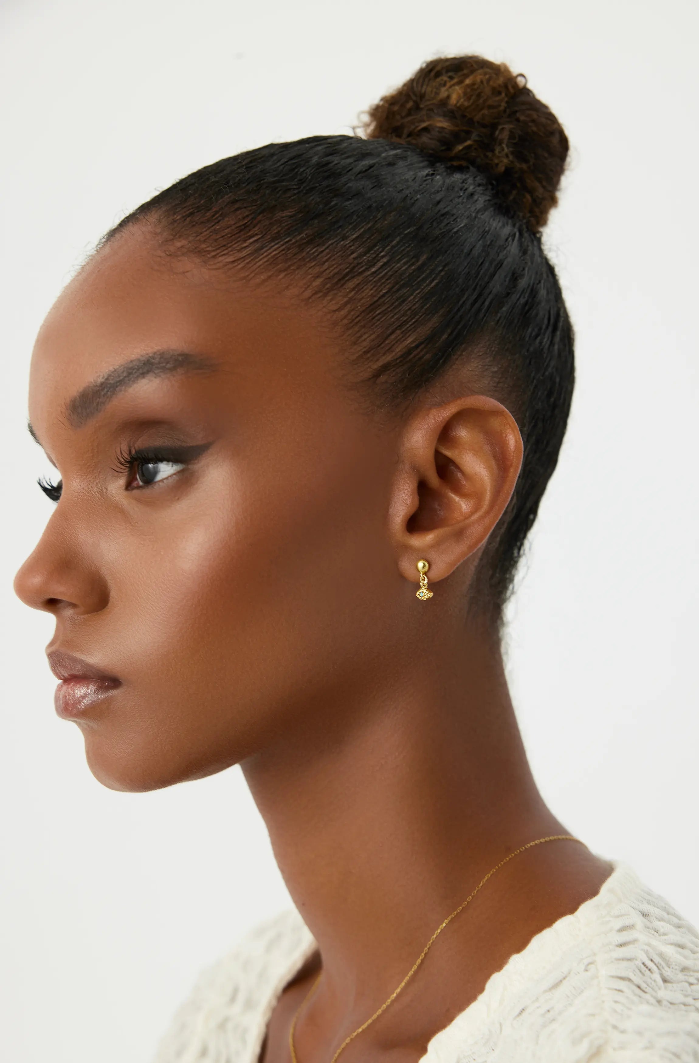 Evil Eye Drop Stud Earrings, 18K Gold-Plated Sterling Silver