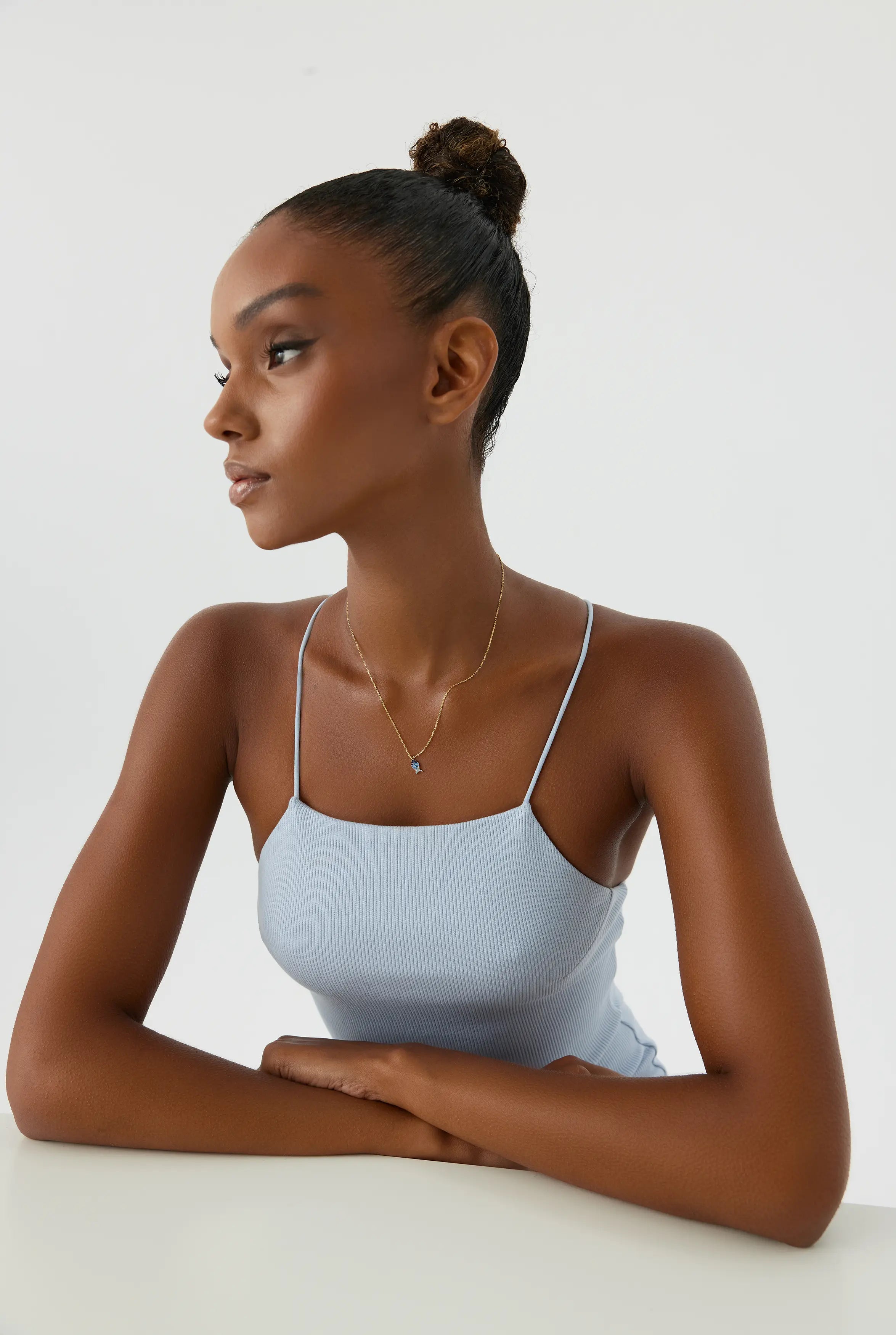 Fish Necklace with Colorful CZ Stones, 18K Gold-Plated Sterling Silver