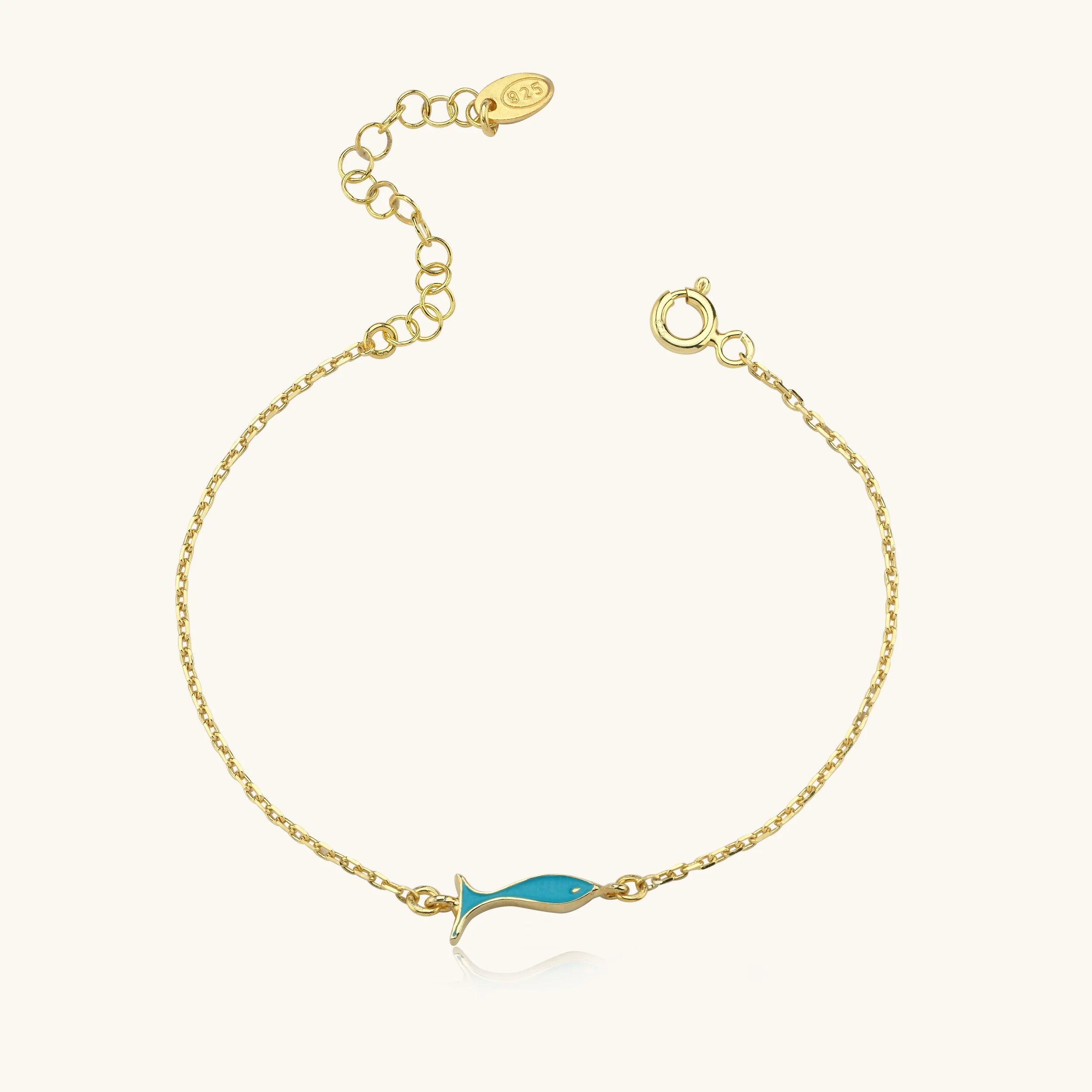 Double-Sided Fish Bracelet – 925K Sterling Silver with Enamel