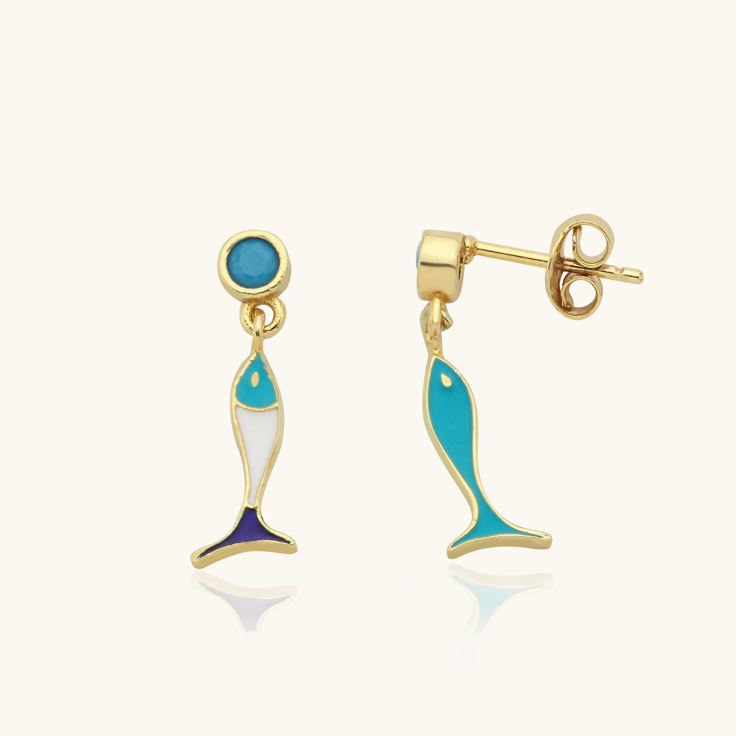 Double-Sided Fish Earrings - 925K Sterling Silver with Enamel