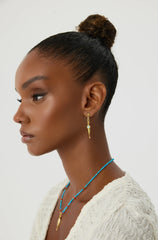 Fish Stud Earrings with Evil Eye Charm, 18K Gold-Plated Earrings