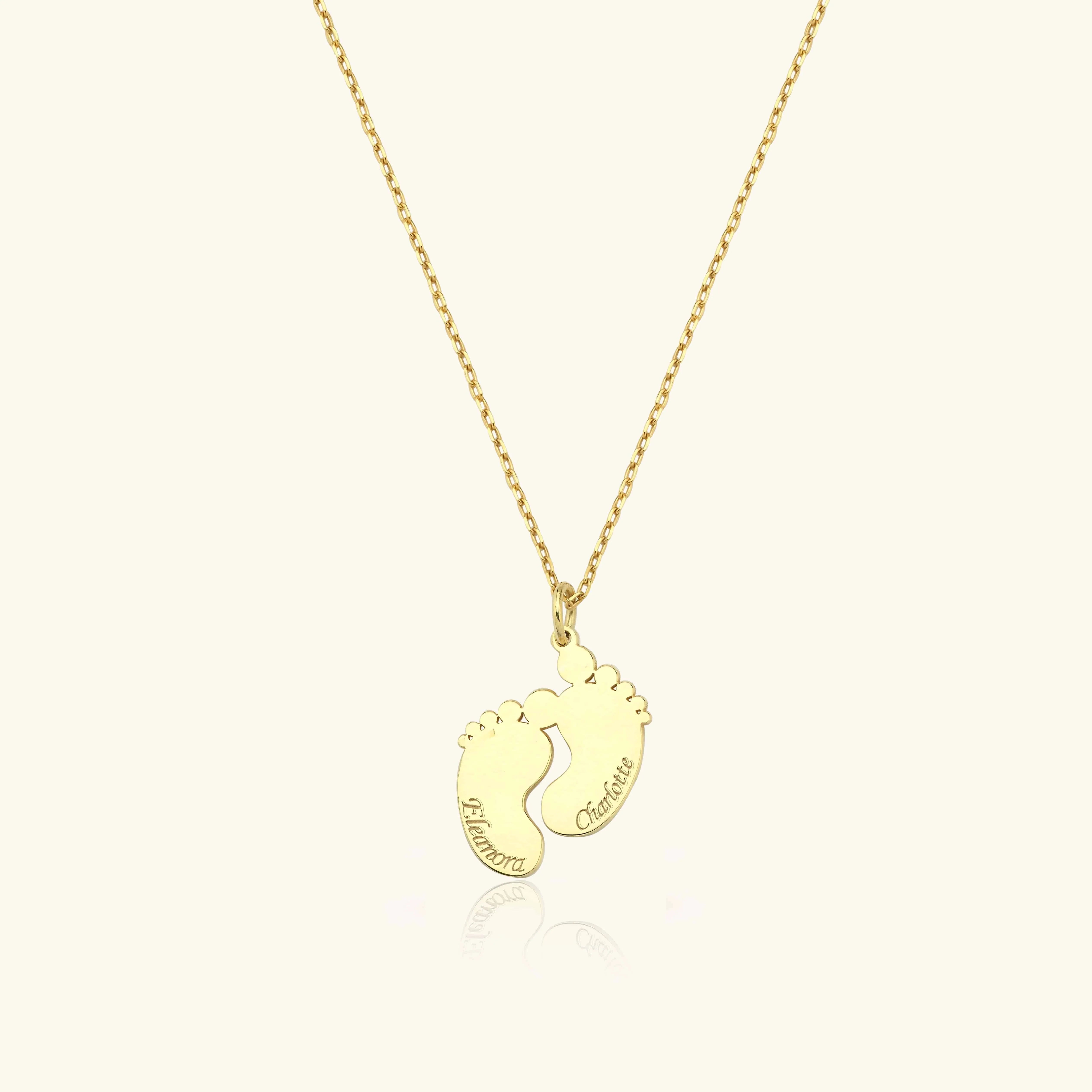 Baby Feet Name Necklace - 18K Gold-Plated Sterling Silver