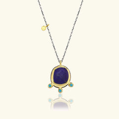 Lapis Lazuli Pendant Necklace with Turquoise Stone, 18K Gold-Plated Sterling Silver