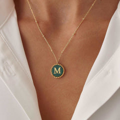 Personalized Malachite Coin Letter Necklace