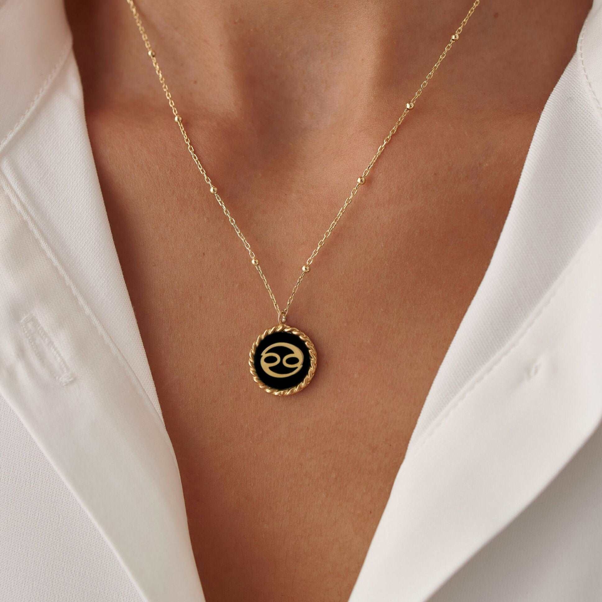 Personalized Onyx Coin Letter Necklace
