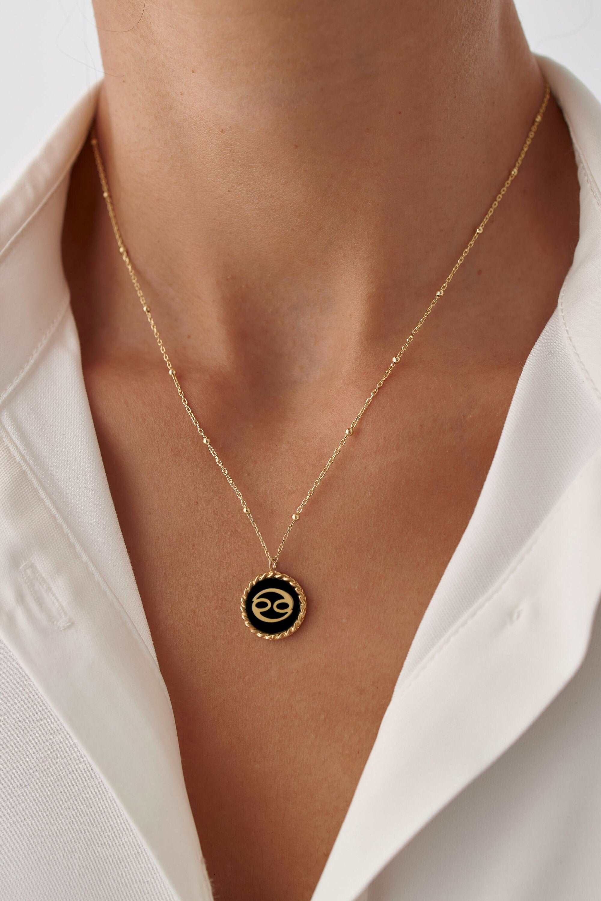 Personalized Onyx Coin Letter Necklace