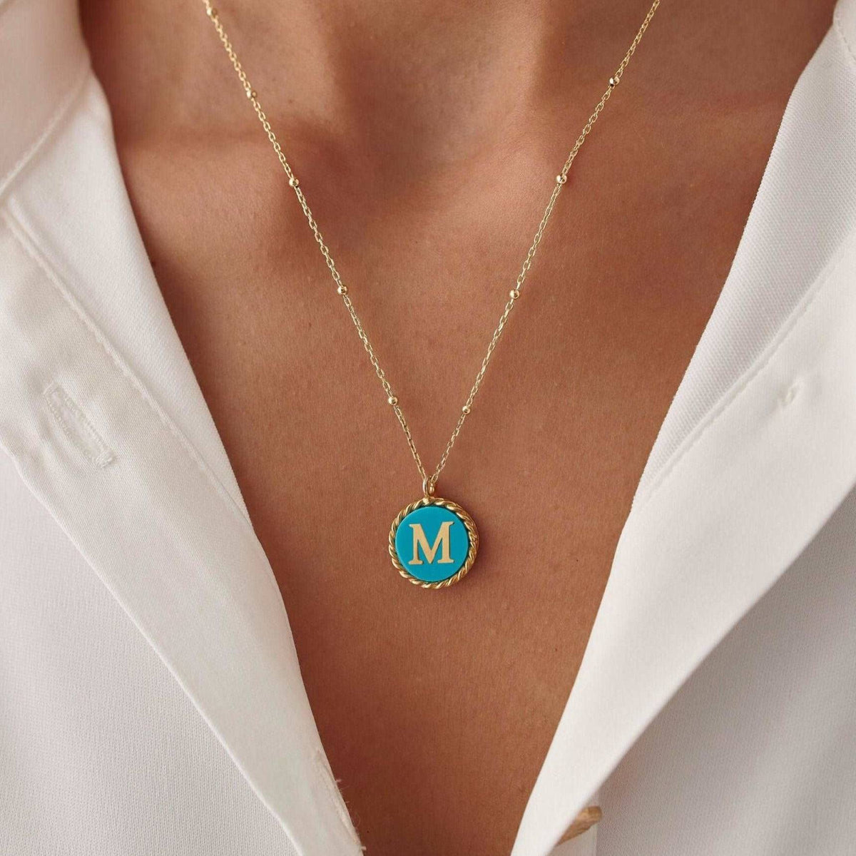 Personalized Turquoise Letter Coin Necklace