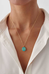 Personalized Turquoise Letter Coin Necklace