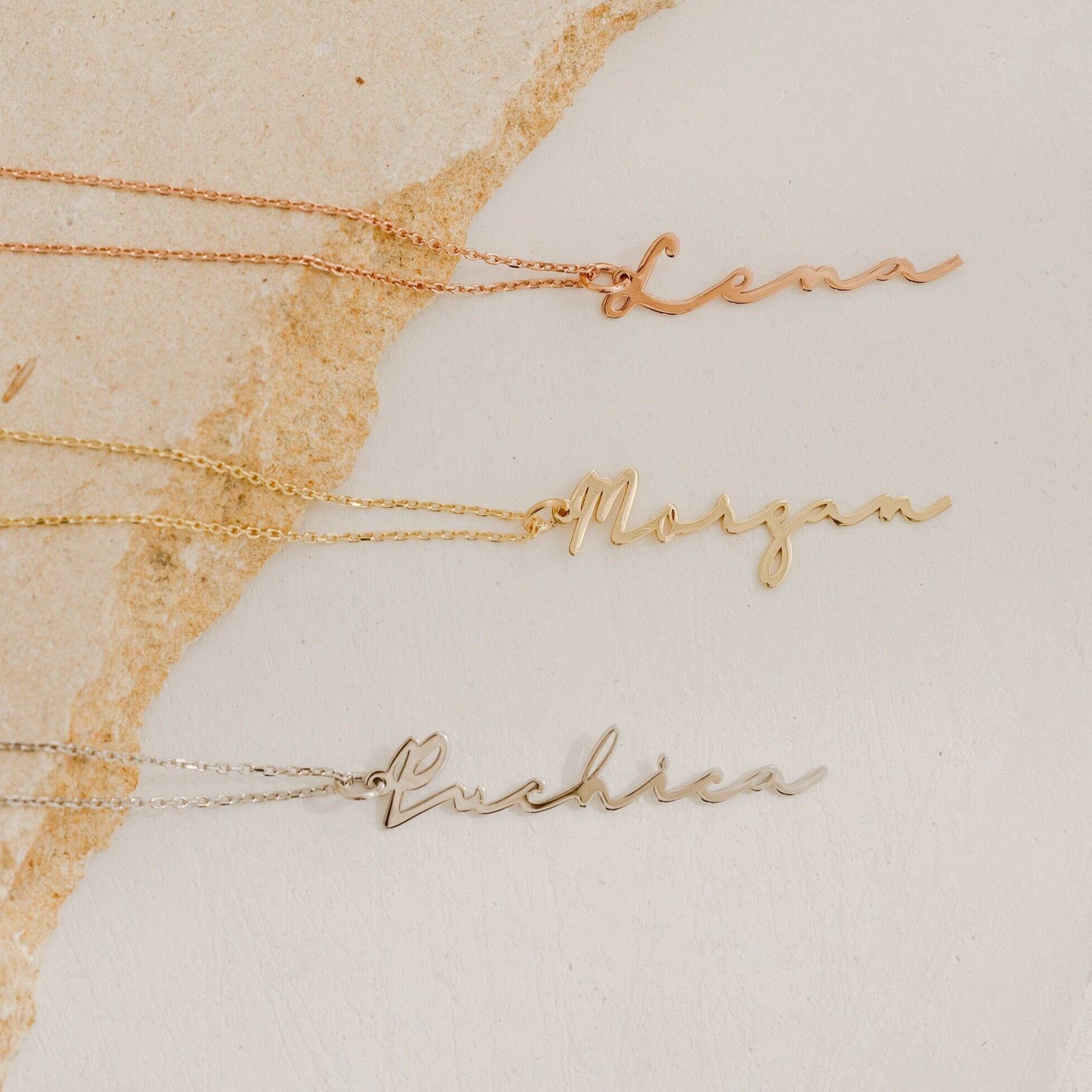 Custom Vertical Name Necklace - 18K Gold-Plated Sterling Silver