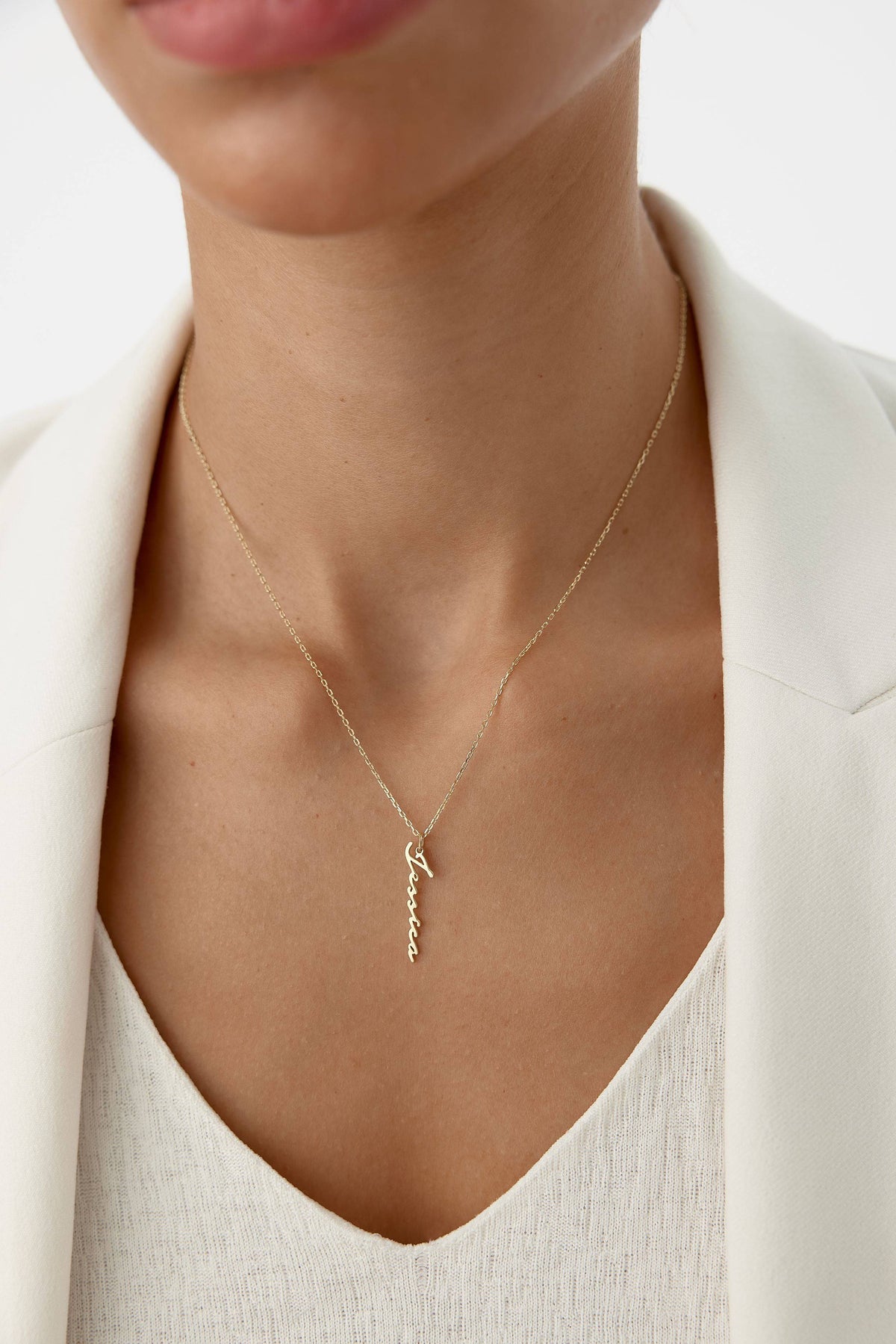 Custom Vertical Name Necklace - 18K Gold-Plated Sterling Silver
