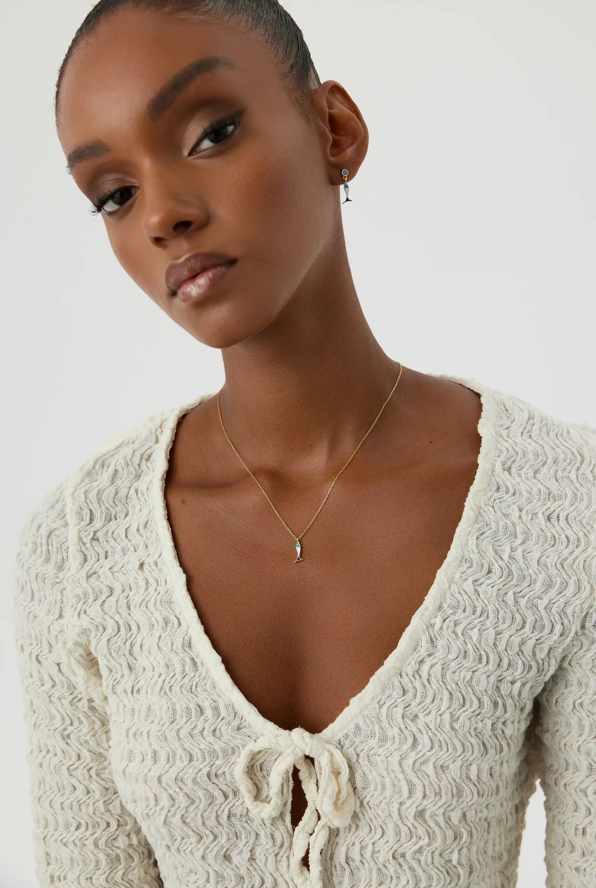 Double-Sided Fish Necklace - 925K Sterling Silver with Enamel