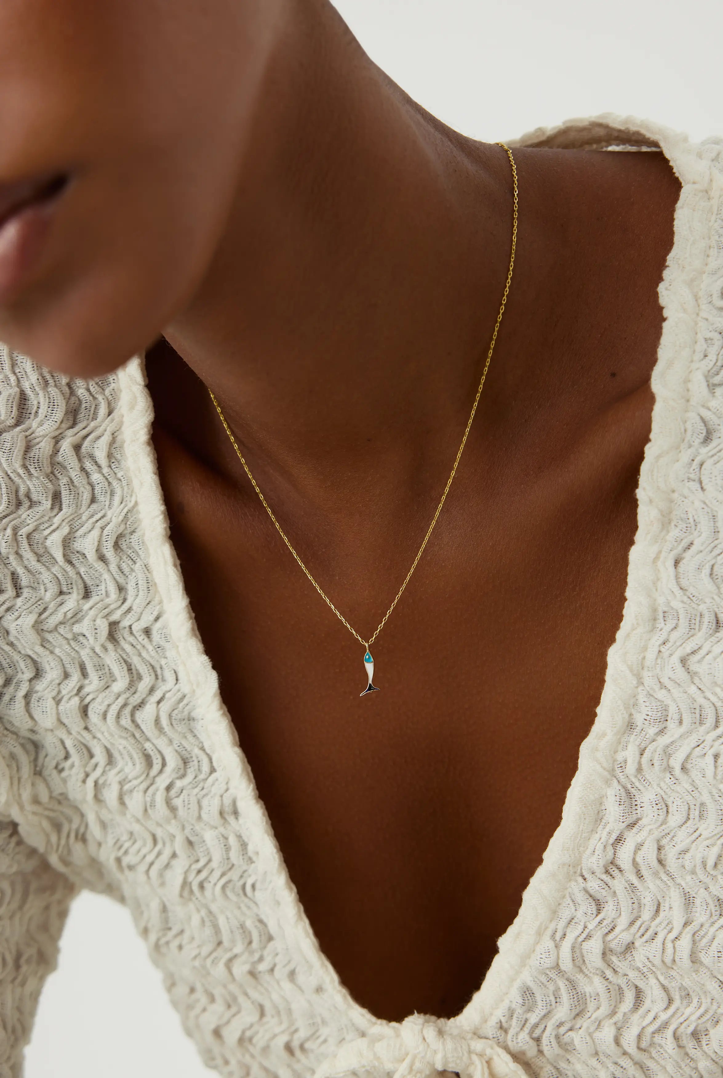 Double-Sided Fish Necklace - 925K Sterling Silver with Enamel