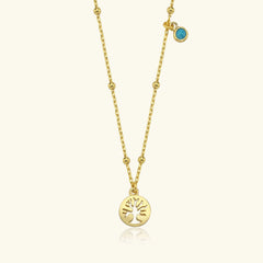 Dainty Tree of Life Turquoise Stone Necklace, 18K Gold-Plated Sterling Silver