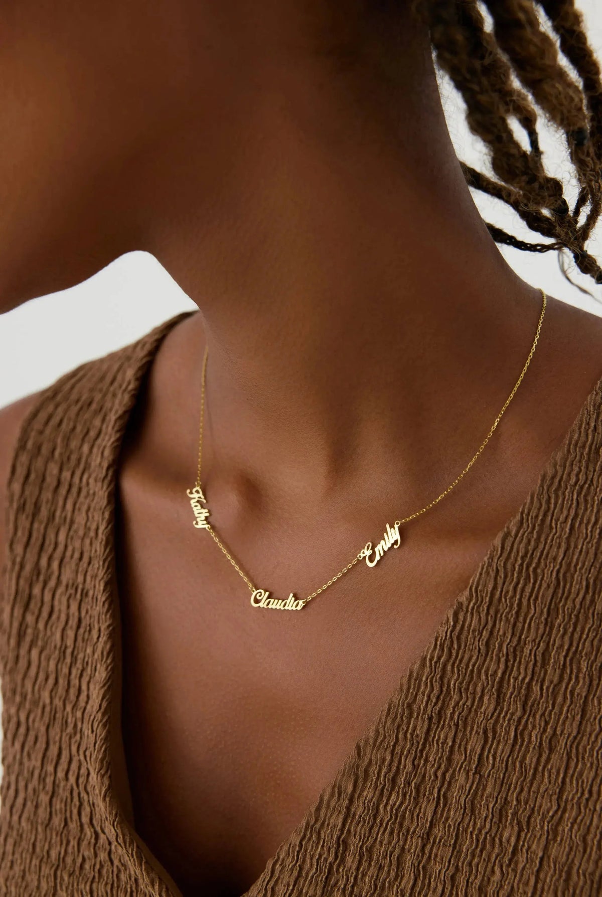 Personalized Multiple Family Name Necklace - 18K Gold-Plated Sterling Silver