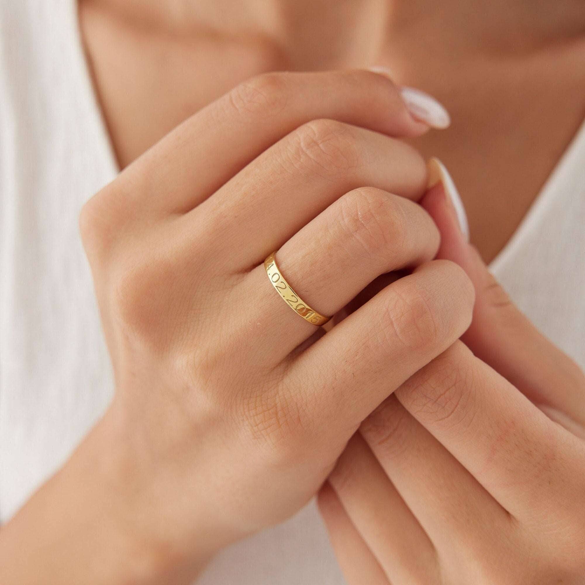 Custom Date Engraved Ring – 18K Gold-Plated Sterling Silver
