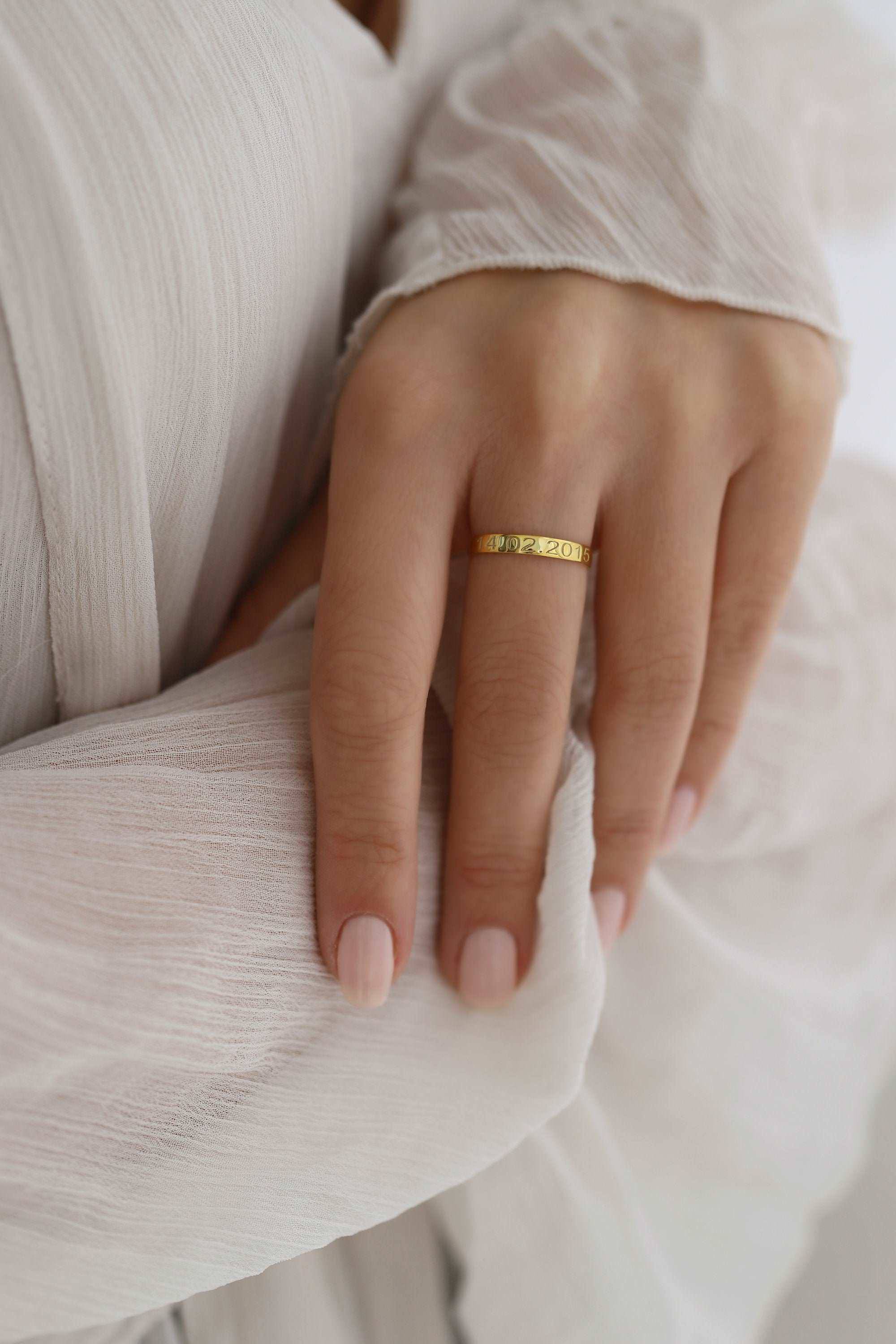 Custom Date Engraved Ring – 18K Gold-Plated Sterling Silver