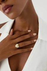 Heart-Shaped Initial Ring, 18K Gold-Plated with Mother of Pearl Inlay