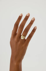 Heart-Shaped Initial Ring, 18K Gold-Plated with Mother of Pearl Inlay