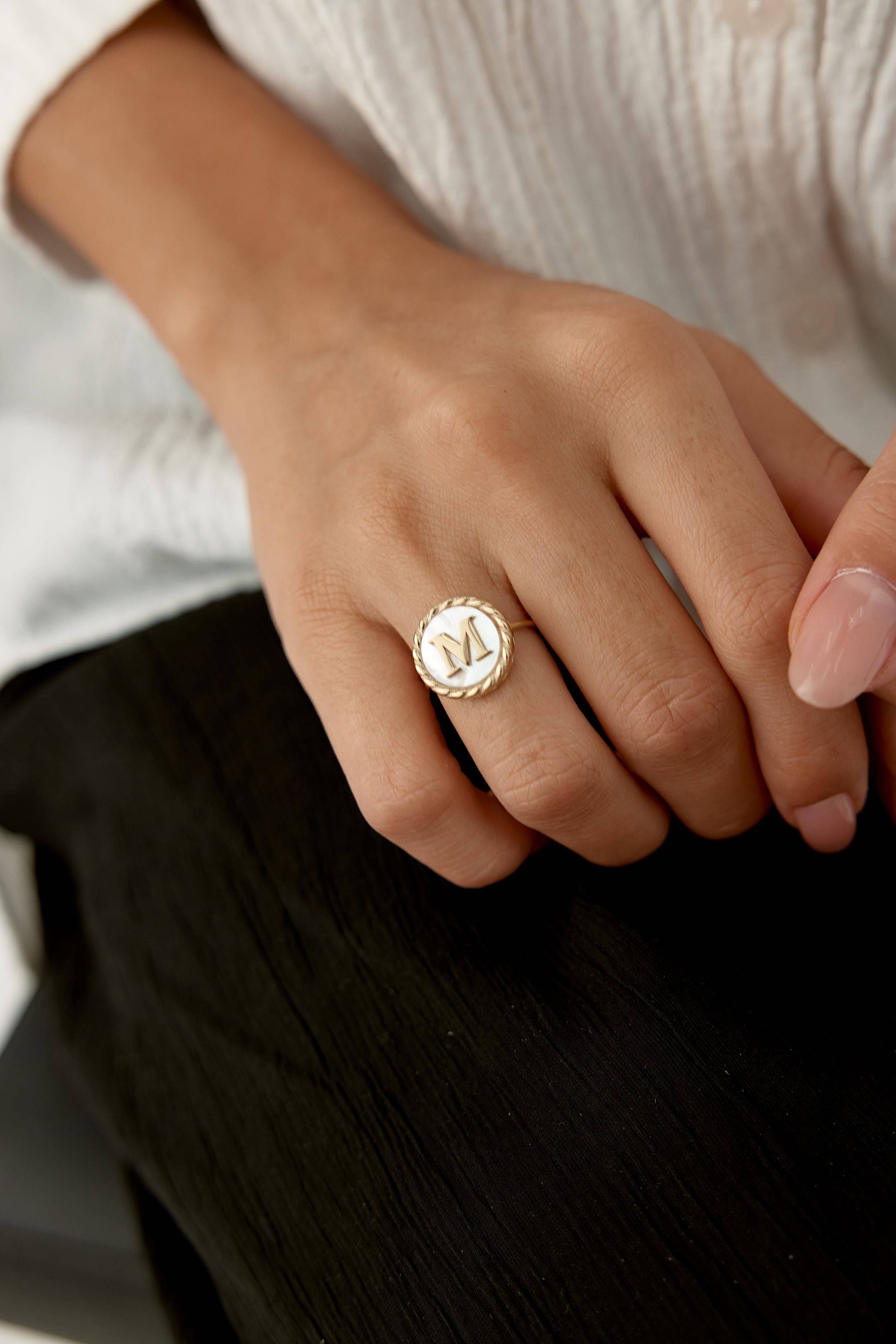 Mother of Pearl Initial Ring – 18K Gold-Plated Sterling Silver Personalized Ring