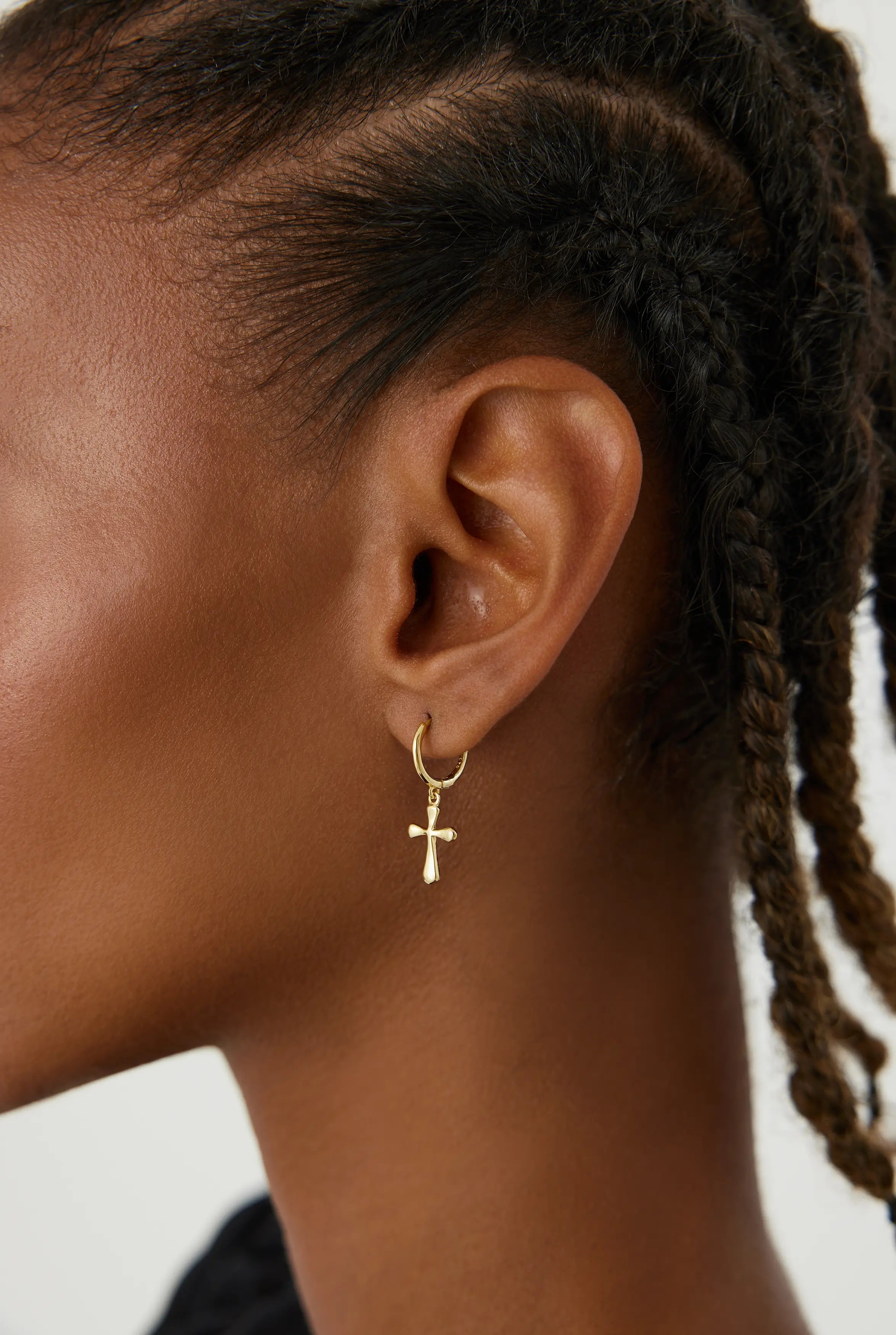 Cross Hoop Huggies Earrings, 18K Gold-Plated Sterling Silver Religious Jewelry