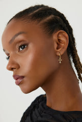 Cross Hoop Huggies Earrings, 18K Gold-Plated Sterling Silver Religious Jewelry