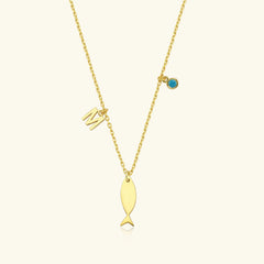 Fish and Initial Necklace, 18K Gold-Plated Sterling Silver Customizable Charm Necklace for Women