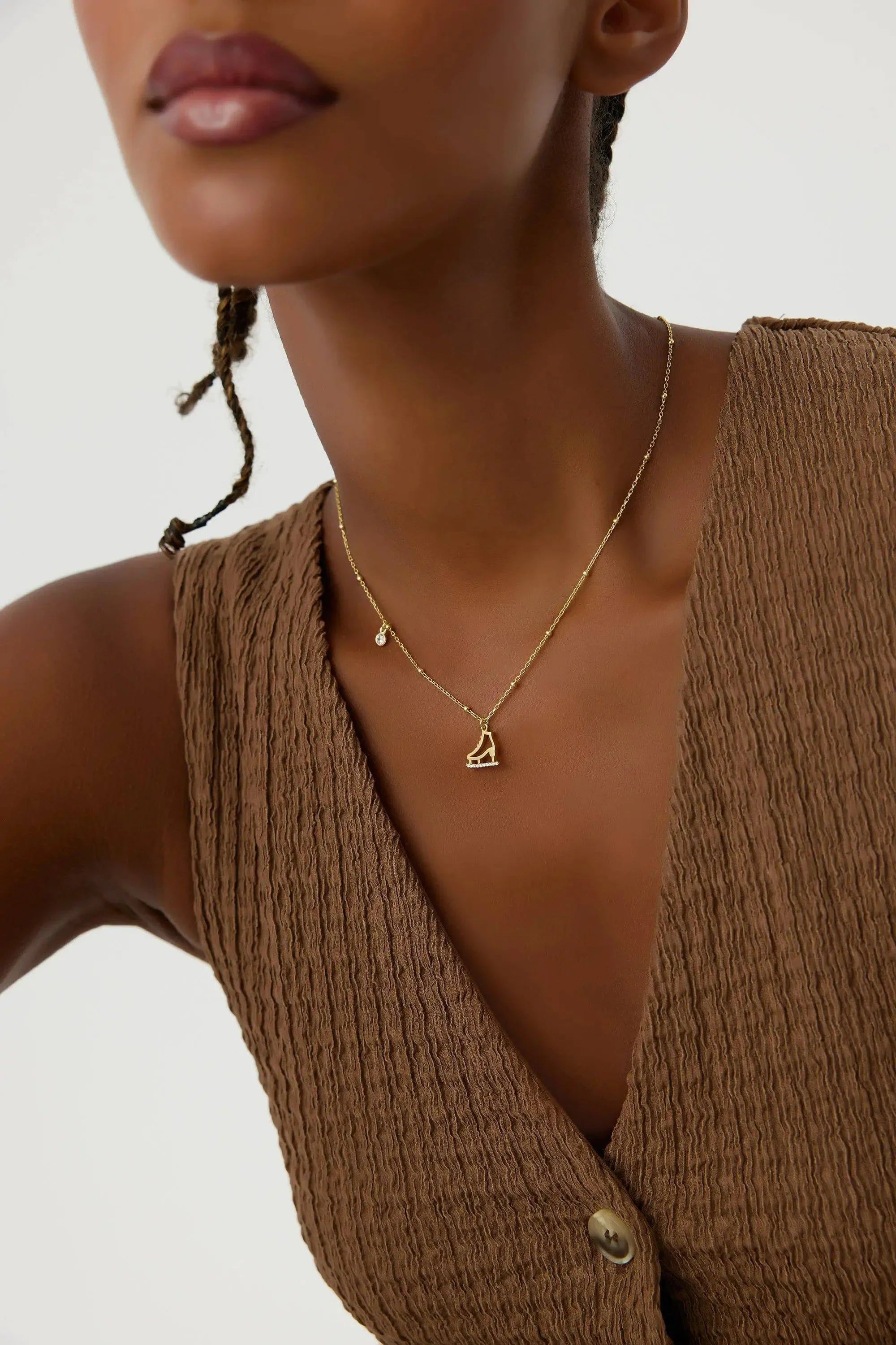 Ice Skate Charm Necklace – 18K Gold-Plated Sterling Silver with Sparkling Accents