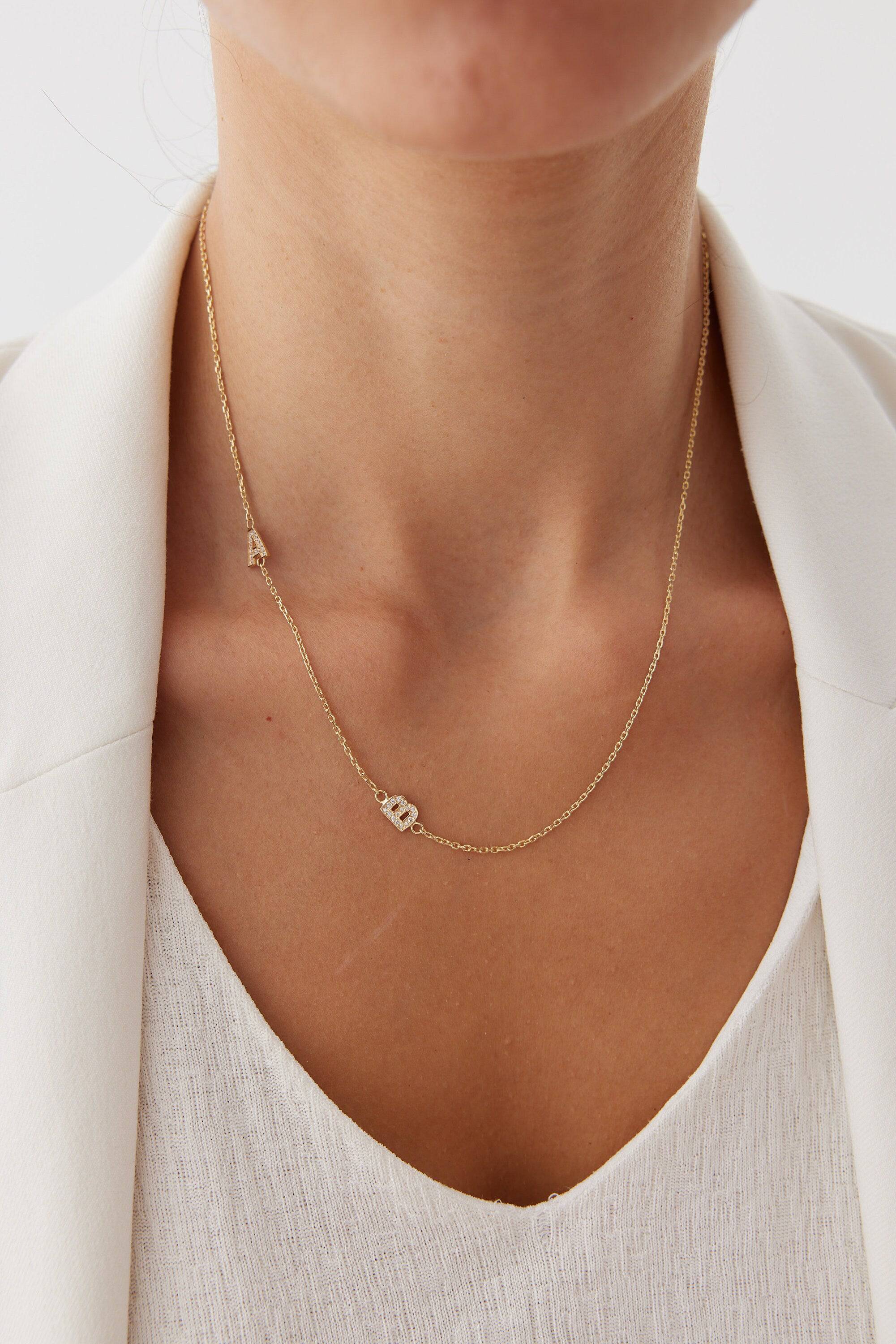 Personalized Initial CZ Diamonds Letter Necklace