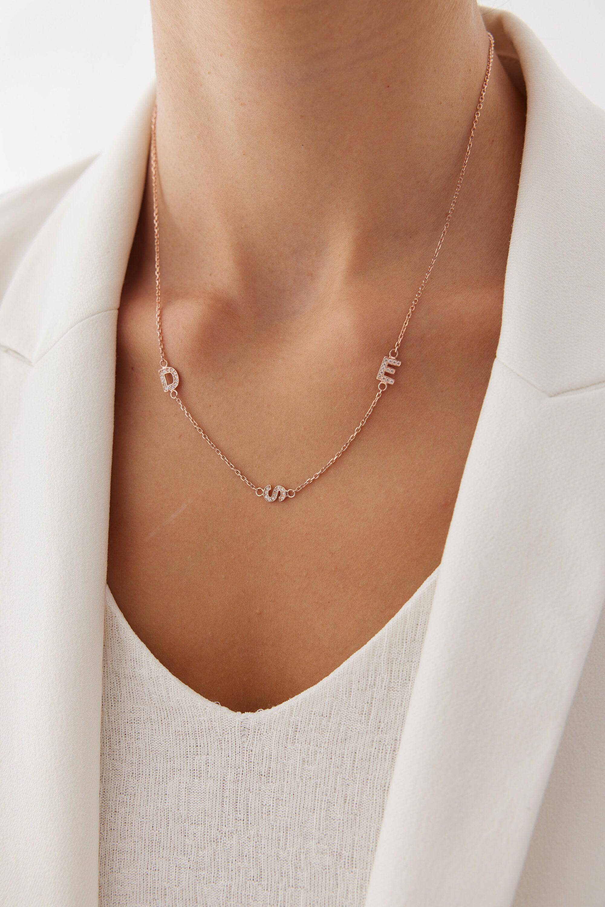 Personalized Initial CZ Diamonds Letter Necklace