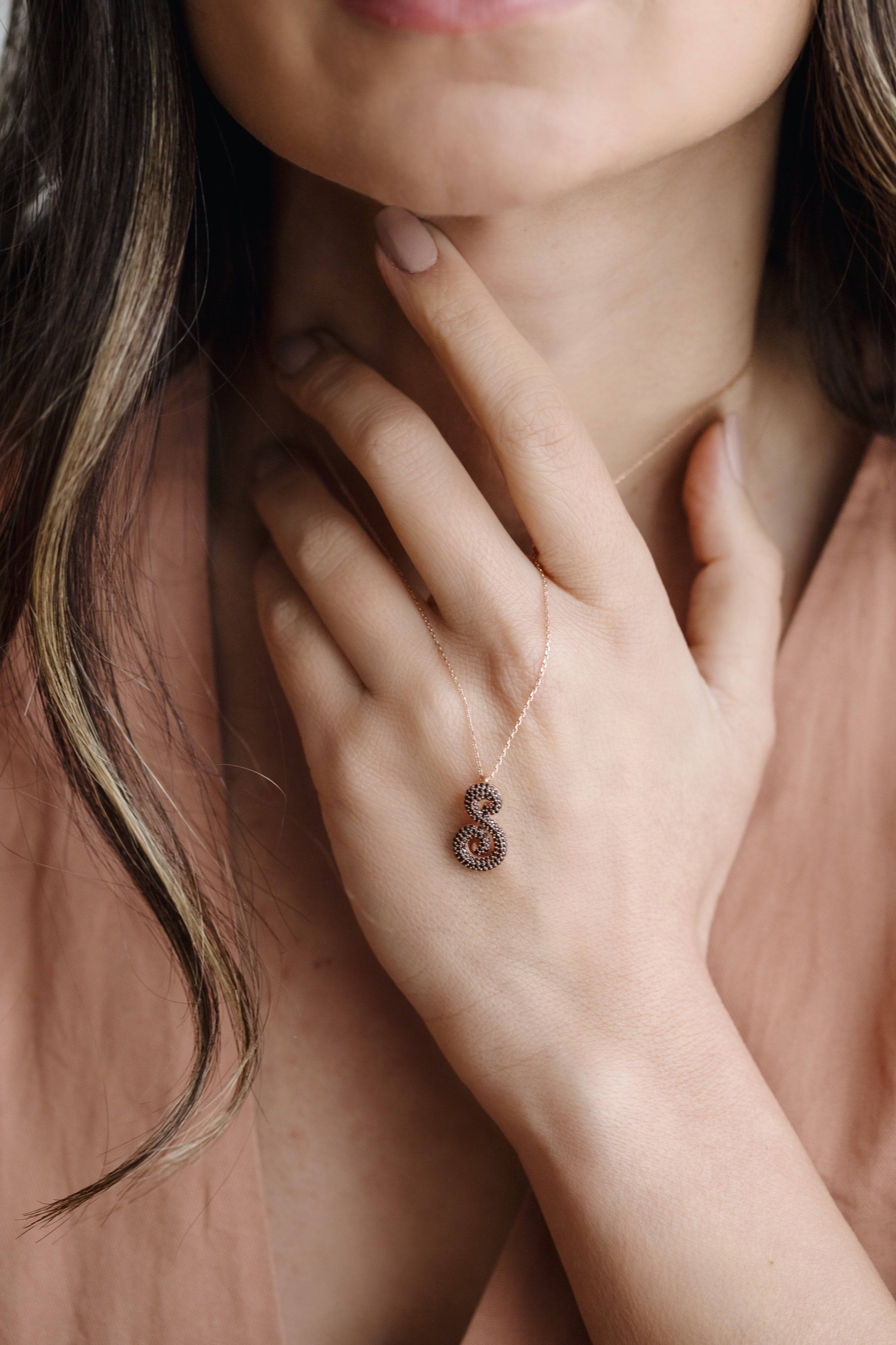 Gold Initial Necklace with Black Stones - Personalized 18K Gold-Plated Pendant