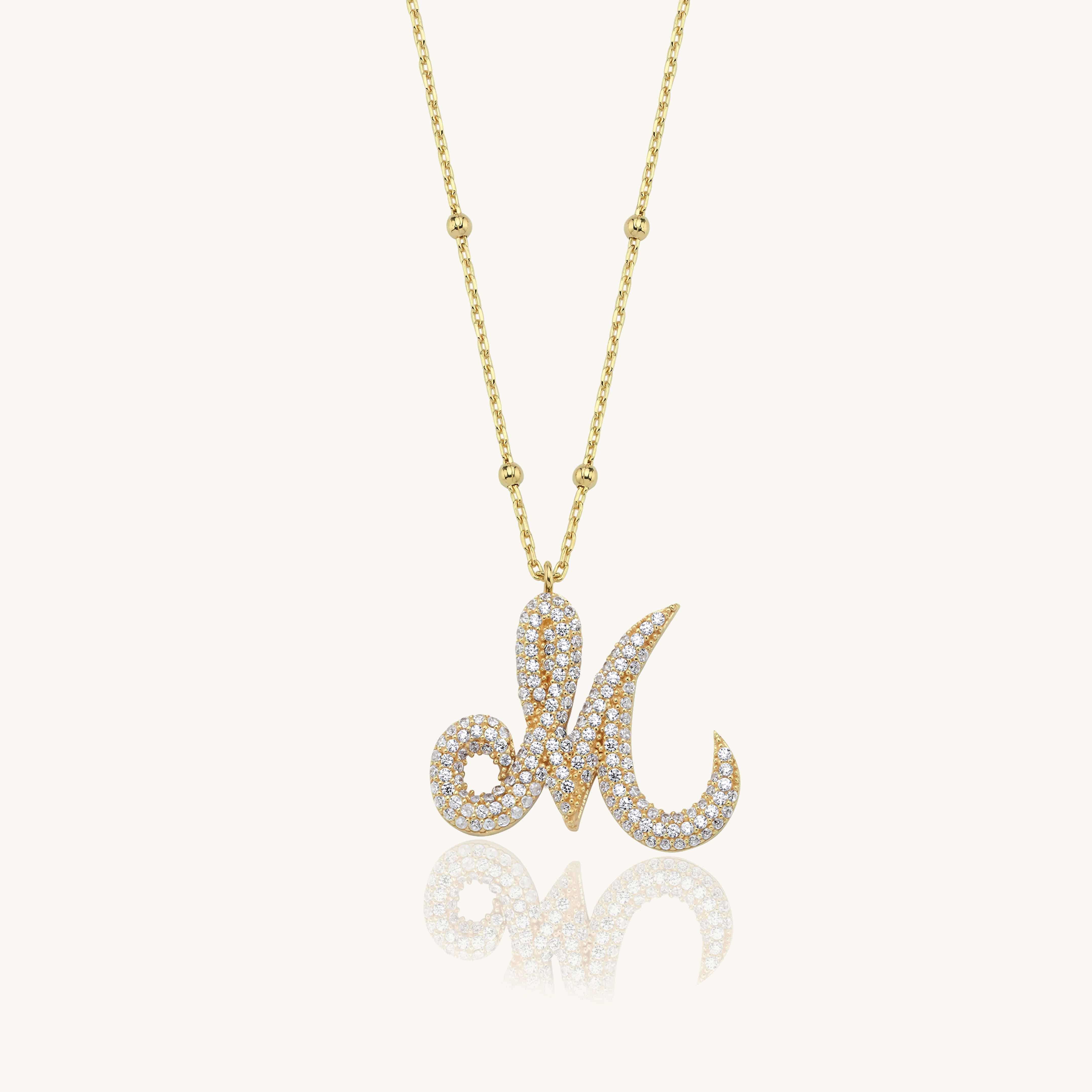 Gold Initial Necklace with Sparkling Stones - 18K Gold-Plated Personalized Pendant