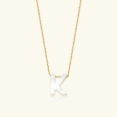 Mother of Pearl Initial Necklace – 18K Gold-Plated Sterling Silver Custom Letter Necklace