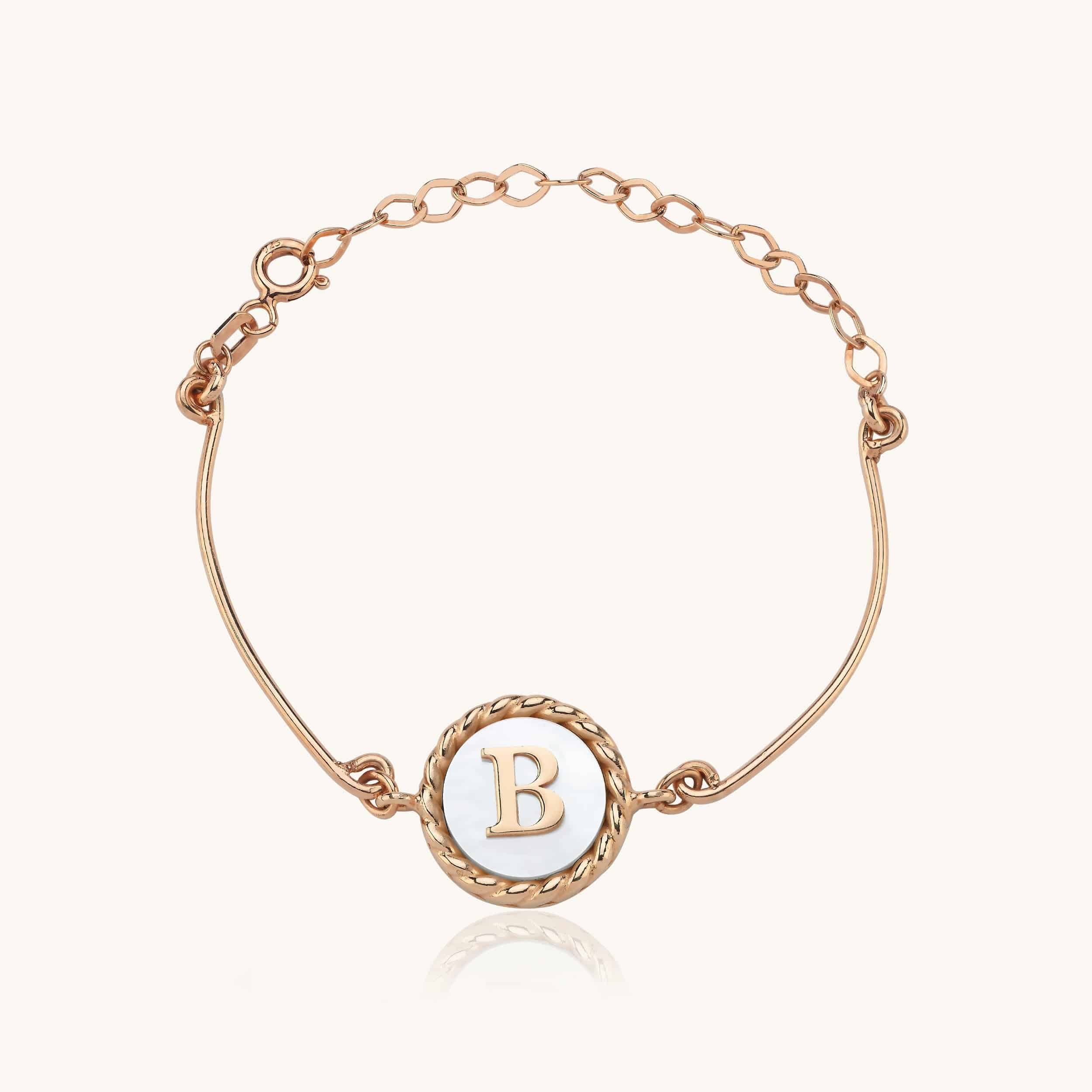 Pearl Letter Bracelet, Custom Mother of Pearl 18K Gold-Plated Sterling Silver Bracelet