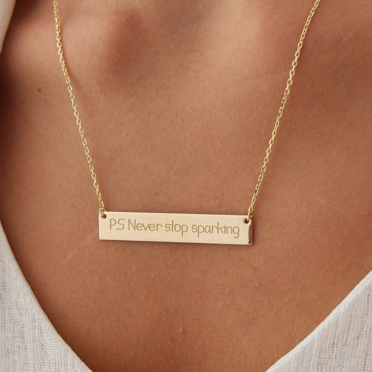 Personalized Handwriting Bar Necklace, Custom Engraving Bar Necklace, Letter Necklace, Name Necklace for Gift, Nameplate Necklace for Women, Gift for Mom, Gift for Her