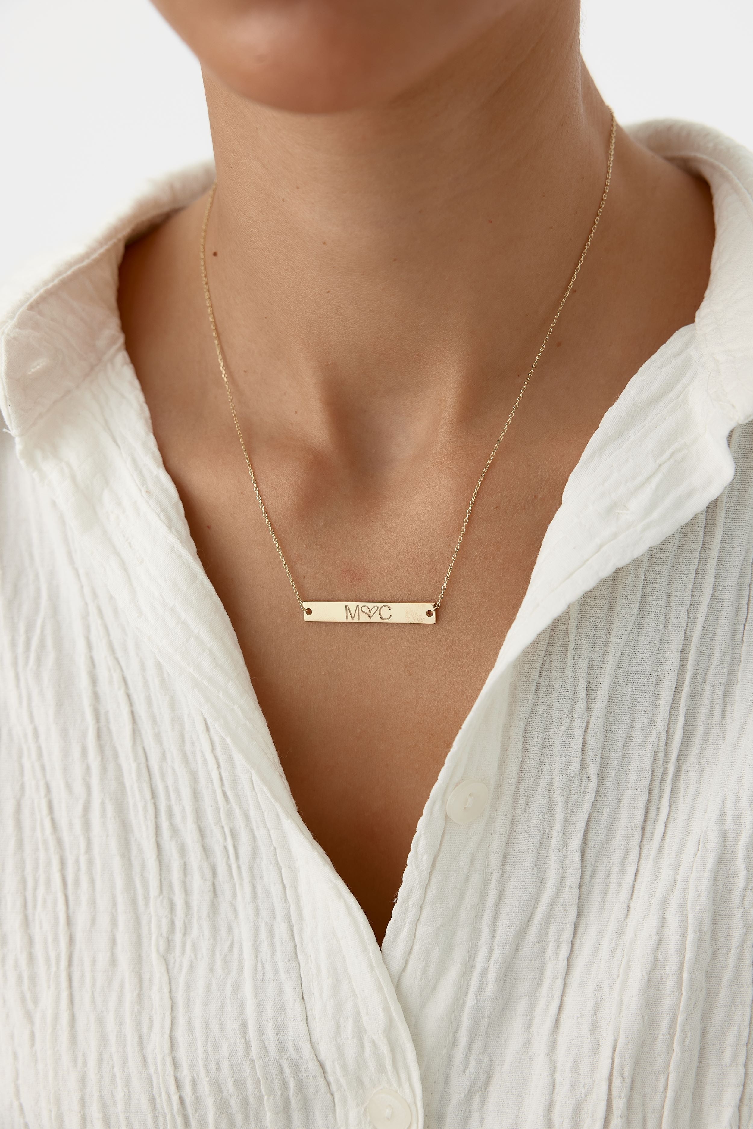 Personalized Handwriting Bar Necklace, Custom Engraving Bar Necklace, Letter Necklace, Name Necklace for Gift, Nameplate Necklace for Women, Gift for Mom, Gift for Her