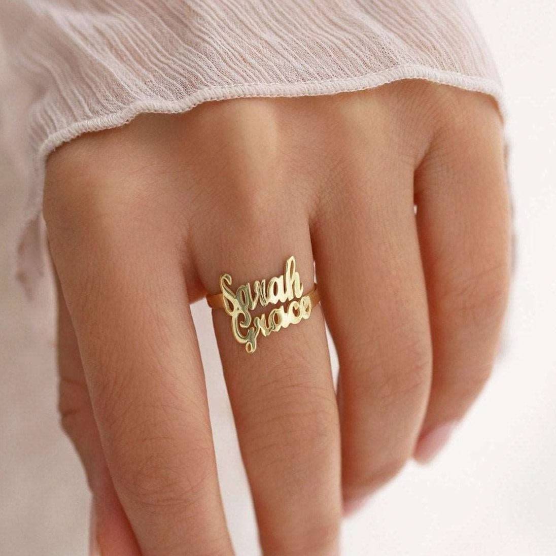 Personalized Double Name Ring - 18K Gold-Plated Sterling Silver