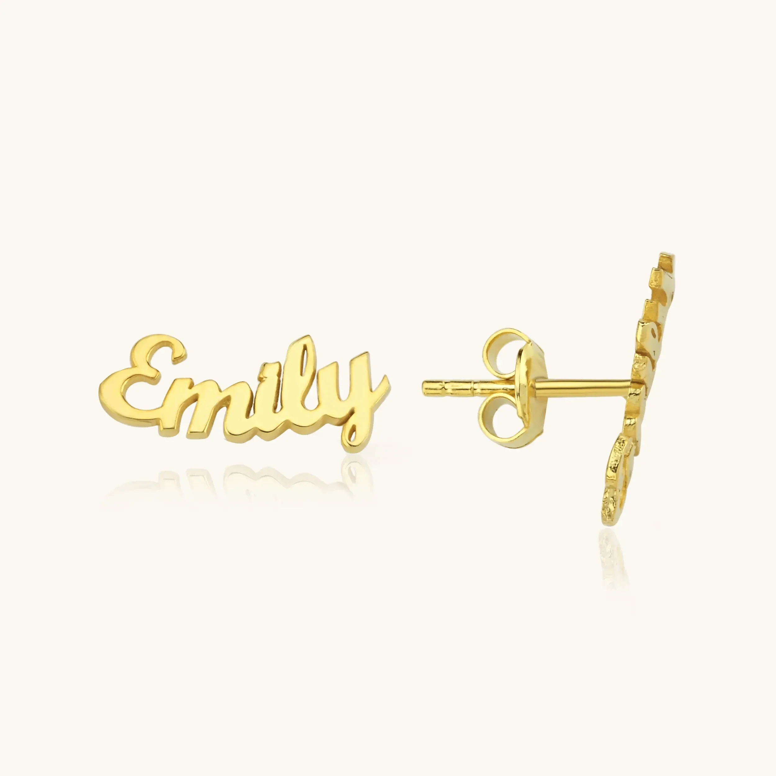 Custom Name Stud Earrings - 18K Gold-Plated Sterling Silver Personalized Earrings