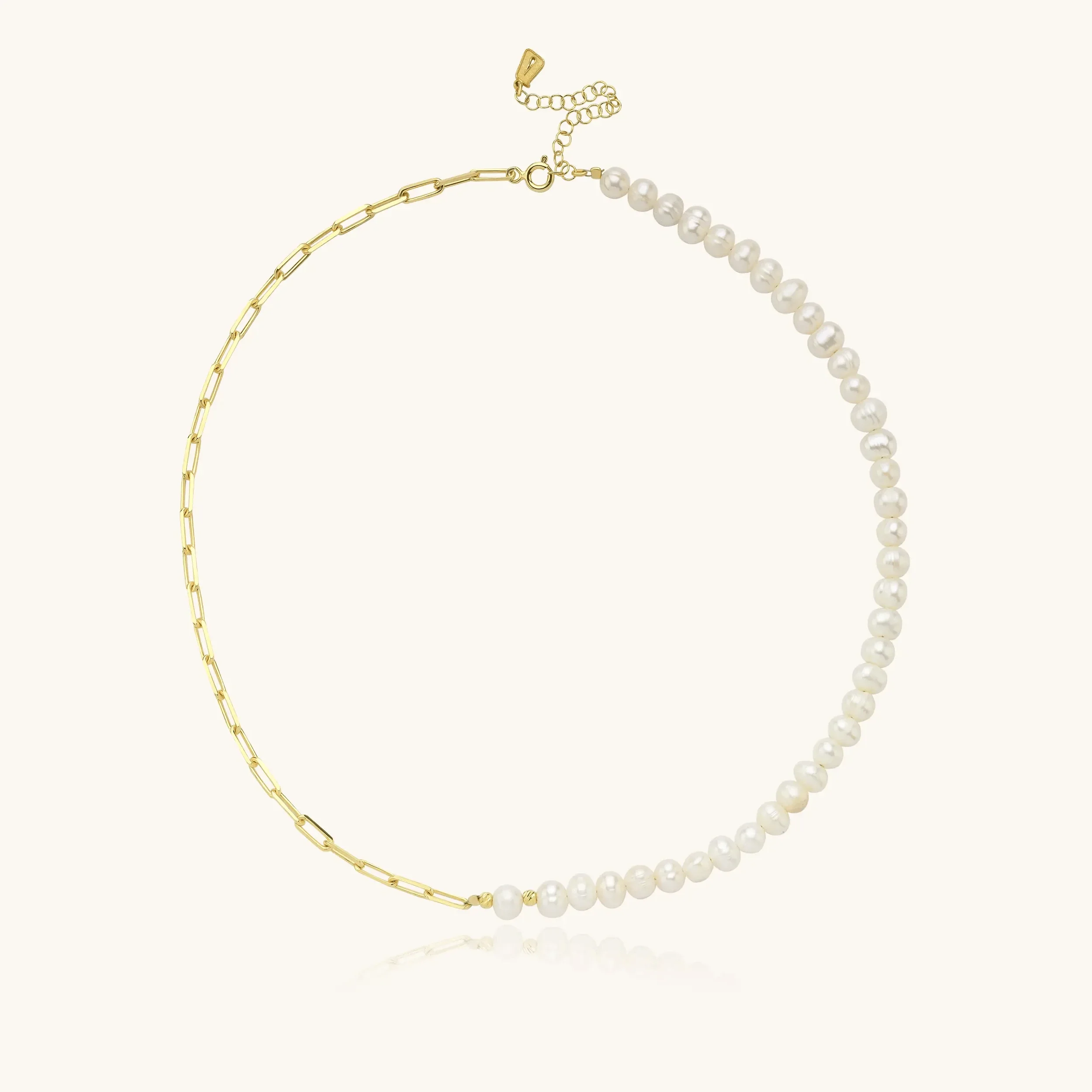 Handmade Freshwater Pearl Beaded Chain Necklace, 18K Gold-Plated Sterling Silver