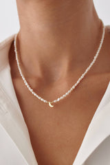Moon and Freshwater Pearl Necklace – 925K Sterling Silver with 18K Gold-Plating