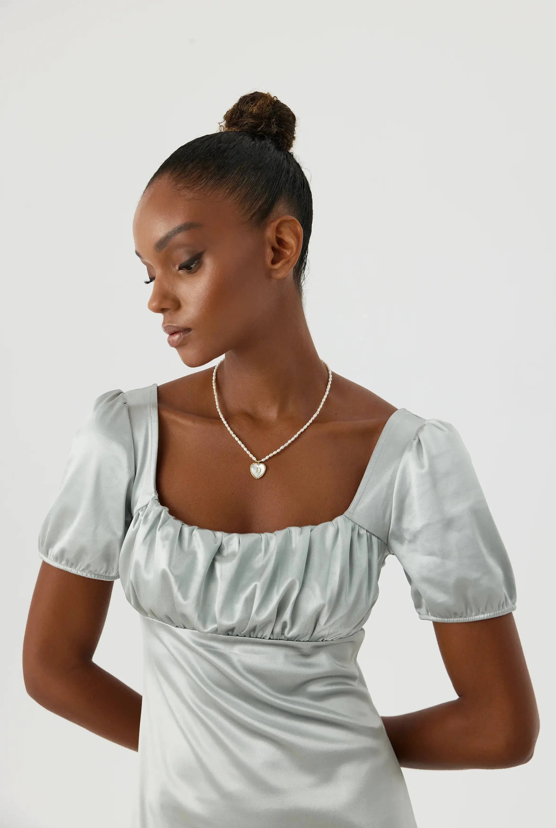 Mother of Pearl Heart Pendant Initial Necklace with Pearl Beaded, 18K Gold-Plated Sterling Silver