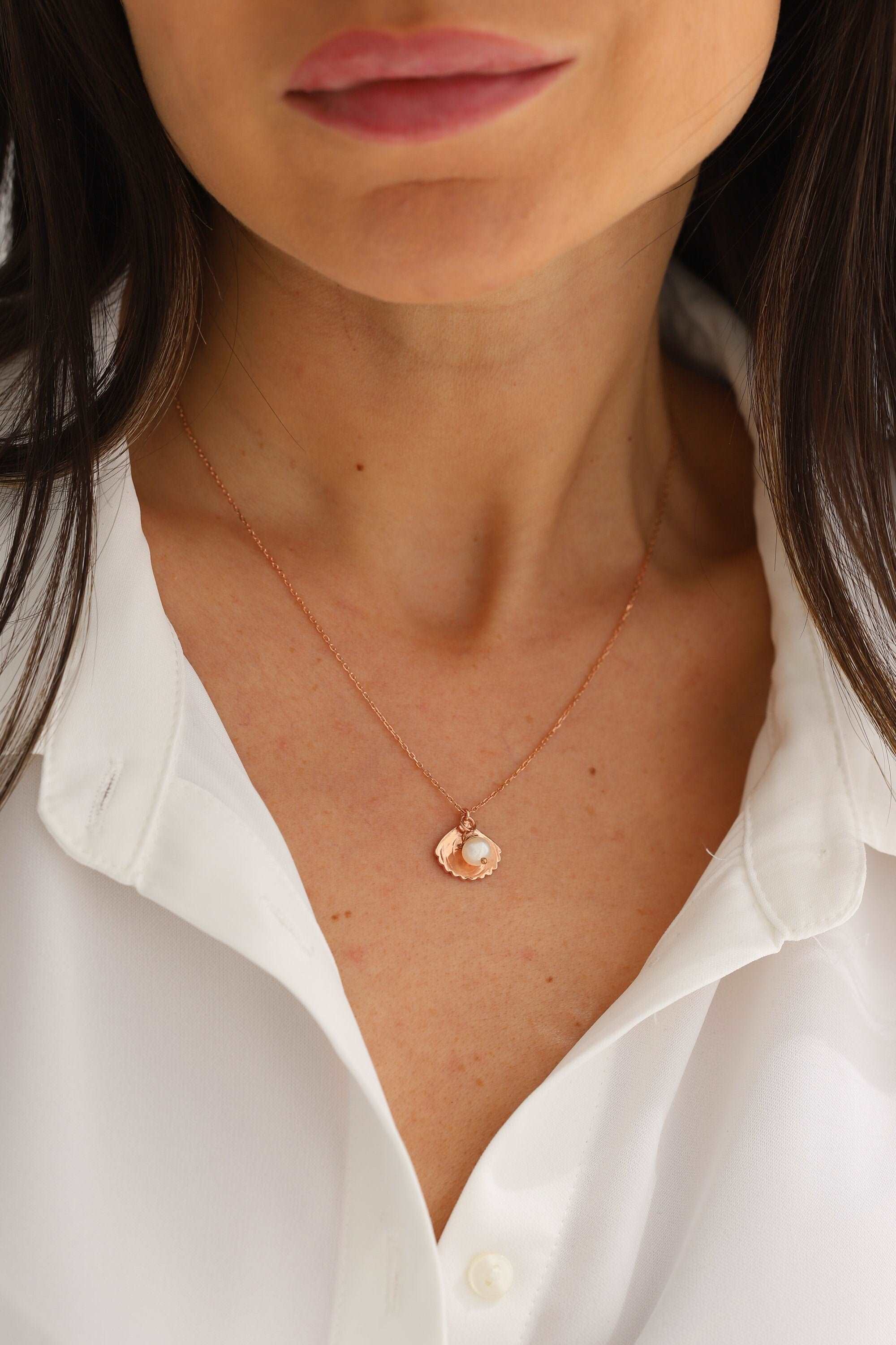 Seashell and Pearl Necklace - 18K Gold-Plated Sterling Silver